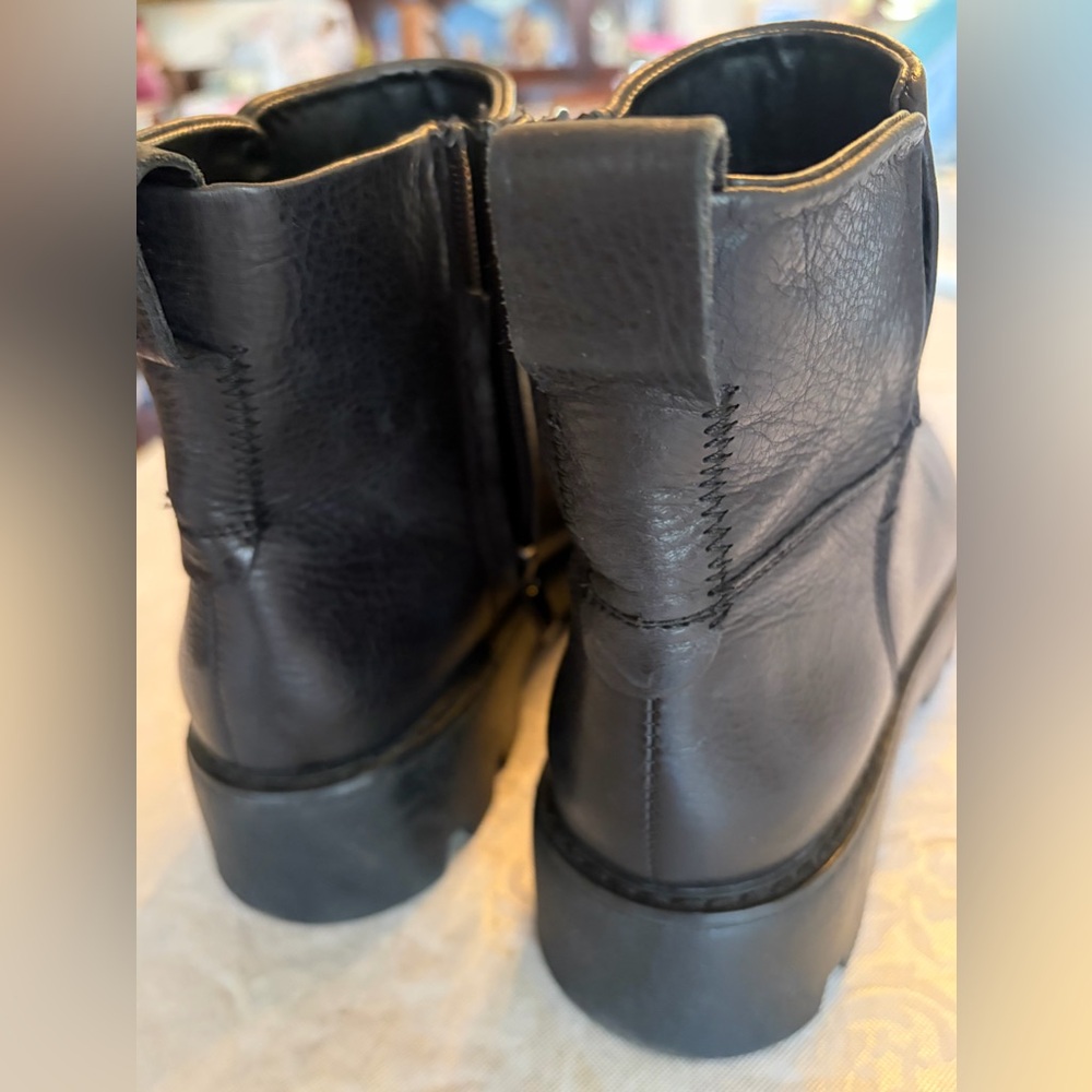 Franco Sarto Billie Black Leather Platform Ankle Boots - Picture 2 of 10
